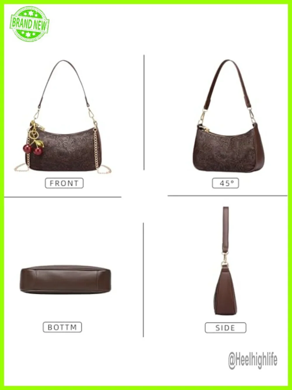 Vintage Cherry Hobo Shoulder Bag Crossbody Clutch PU Leather Keychain